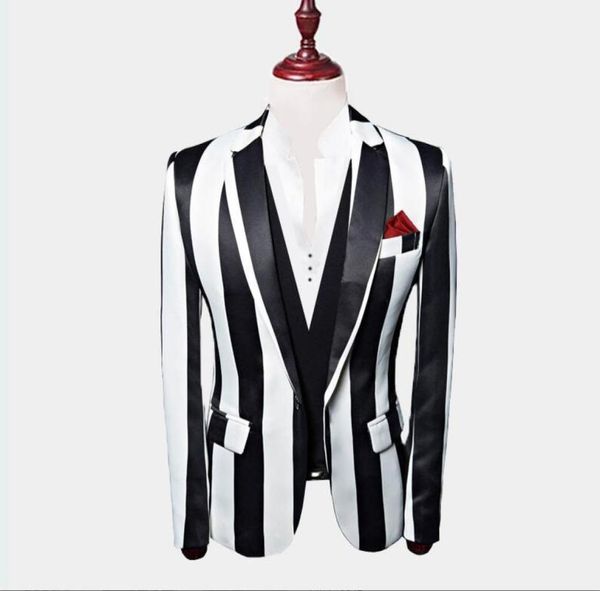 

2020 black and white striped blazer 3 pieces mens suits custom made wedding tuxedos jacket pants vest7744377, Black;gray
