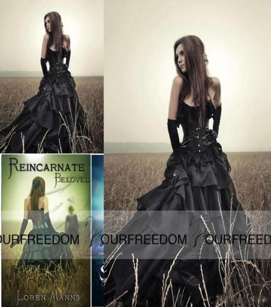 

2019 gothic black elegant ball gowns masquerade dress for halloween strapless slim corset tiered organza skirt basque wedding gown7928408, White