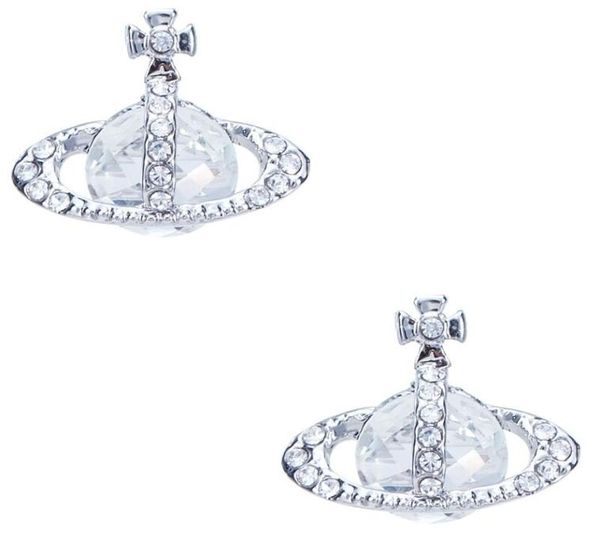 

queen mother of the west pearl earth planet stud earrings gold and silver crystal temperament1229735