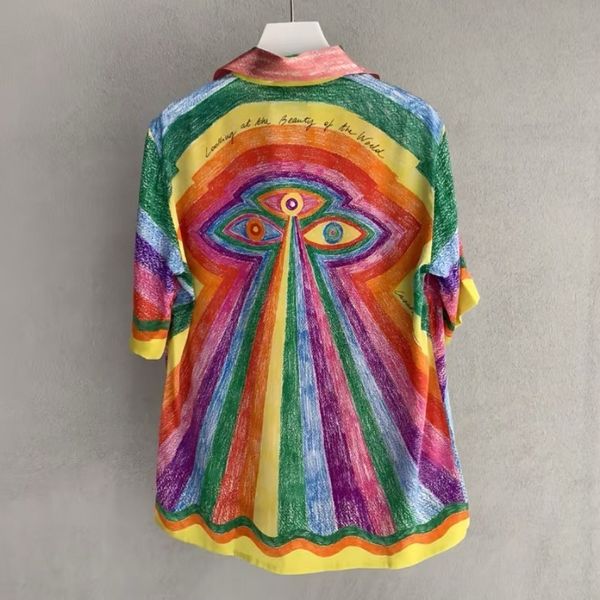 

mens tracksuits men women casablanca shirts colorful handpainted rainbow stripe print short sleeve hawaiian shirt 230717, Gray