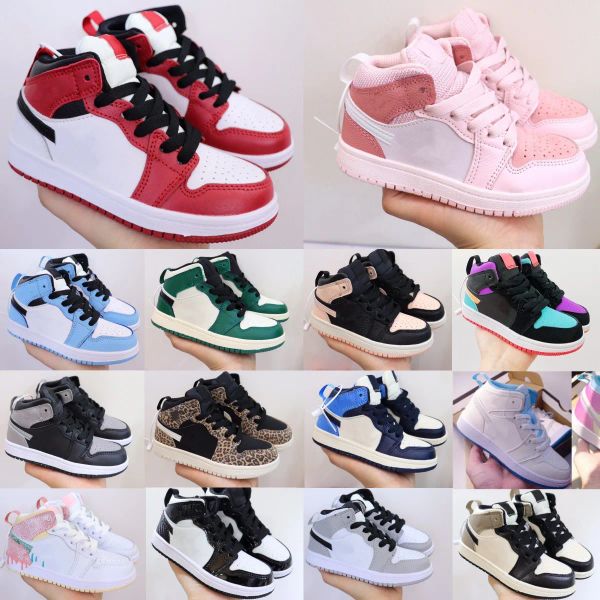 

kids 1s basketball mid uv 1 boys sneakers girls children shoes kid youth toddlers shoe light smoke grey chicago trainers pine green universi, Black