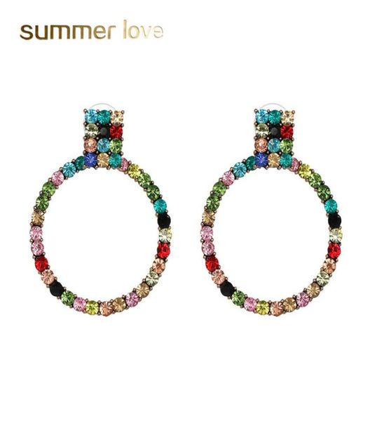 

new punk big round vintage fashion statement hoop earring for women statement party wedding rhinestone crystal drop earrings3990226, Golden;silver