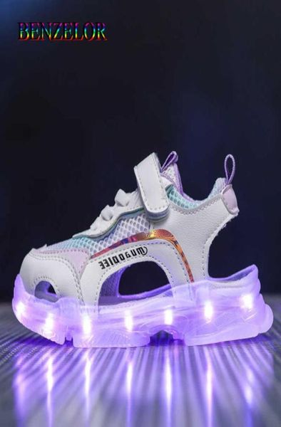 

benzelor summer led kids shoes children sandals for boys girls sneakers light up luminous glowing lighting sandles sandalias x07199893868, Black;red