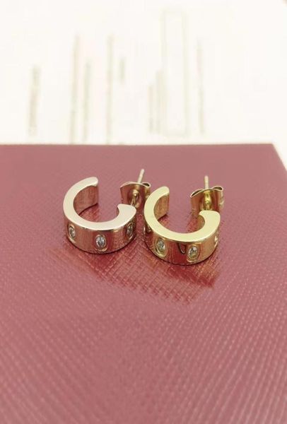 

designer fashion earrings huggie love earrings titanium steel electroplated 18k gold rose silver durable colourless g7606206, Golden;silver