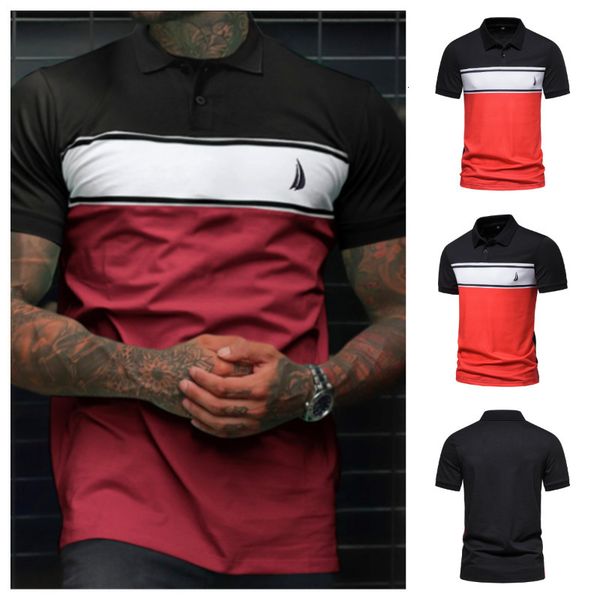 

men's polos spring and summer men's lapel contrast color printed polo shirt fashion multicolor thin slim breathable men clothing 2, White;black