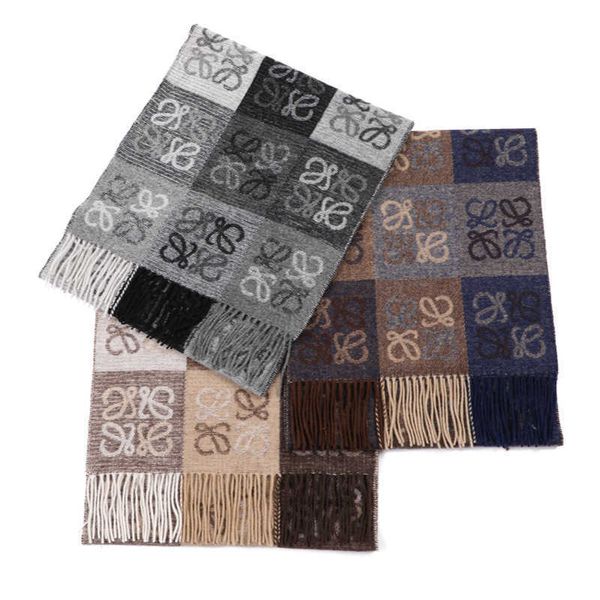 

l luojia yiwei jacquard warm cashmere winter women's small shawl classic old flower scarf, Blue;gray