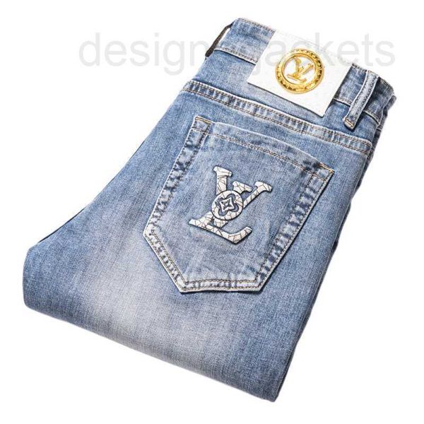 

men's jeans designer chao brand light blue jeans men's spring slim small straight embroidery stretch casual pants zuqd, Black;brown