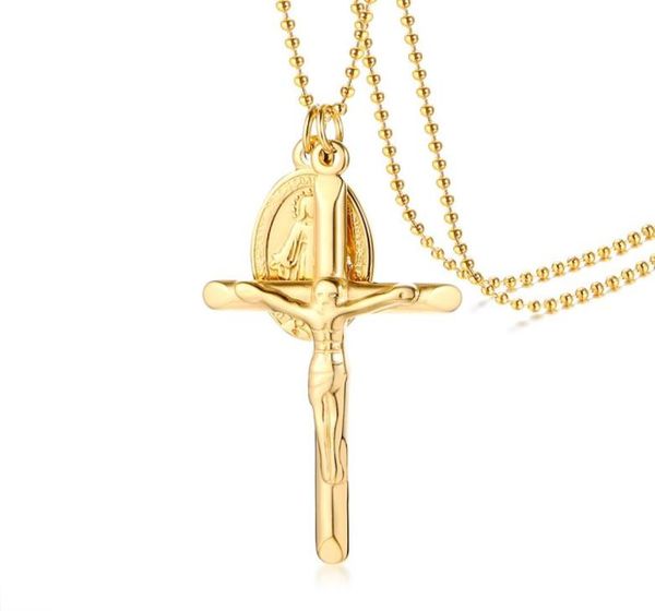 

virgin mary cross necklace in stainless steel gold medallion necklace religious christian miraculous jewelry2860871, Silver