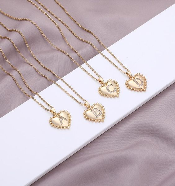 

chains letter pendant necklace for women gold color chain 26 alphabet initial rhinestone heart necklaces female jewelry bijoux3881418, Silver
