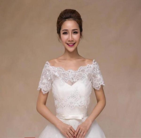 

elegant ivory red bridal lace bolero sparkling cape fashion bridal jacket summer shrug women shawls wedding accessorie8221877, White