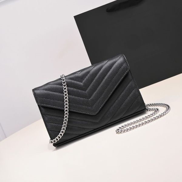 

r woc crossbody envelope bags shoulder with chain for women fashion luxury leather handbag black khaki white caviar flap purse messenger bag