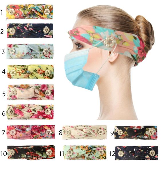 

flower sport yoga hair band with mask button buckle prevent ear injury multifunction headband elastic head wrap headband9539227, Silver