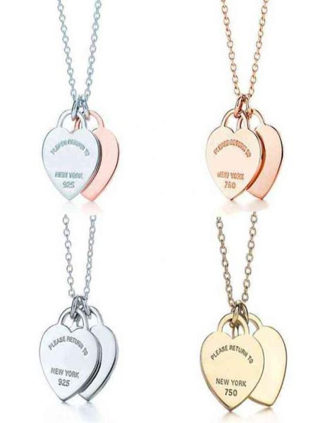 

classic 925 sterling silver necklace double heart pendant women039s fashion jewelry original return 210621 h1222620316822429