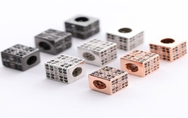 

diy necklace bracelet jewelry charms micro pave jet and crystal zircon square bead charm with hole1722425, Bronze;silver