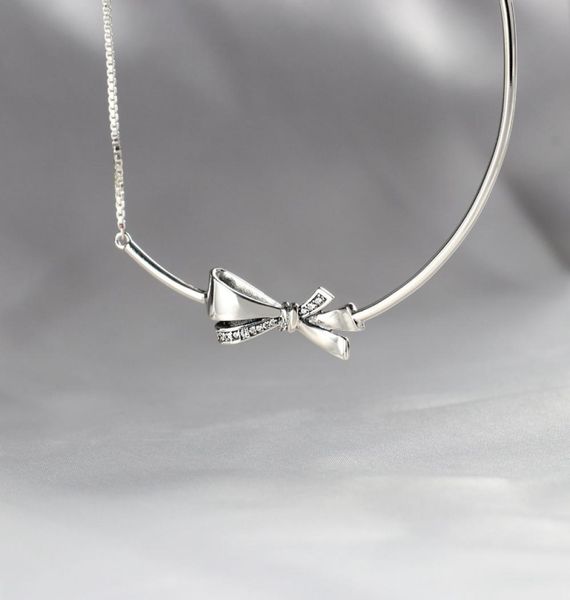 

fashion bow necklace 925 sterling silver for pandora jewelry cz diamond jewelry with original box temperament classic5271485