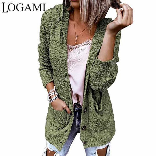

women's sweaters logami 2021 autumn and winter single button hooded sweater cardigan new fleece sweater women's soft jacket l23071, White;black