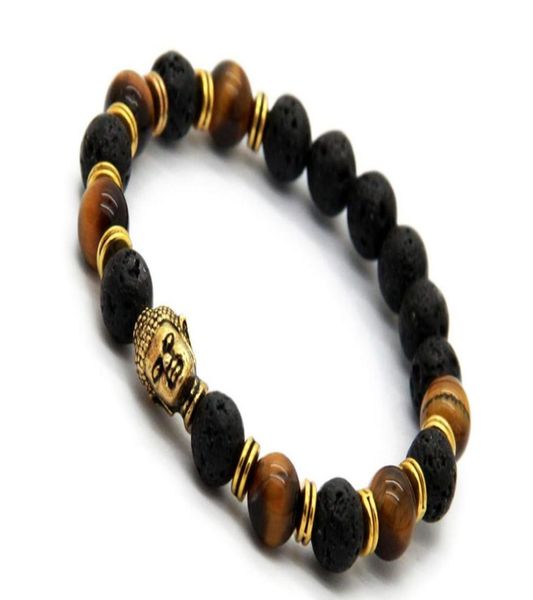 

lava stone beads buddha men bracelets goldsliver and bronez buddha black yoga braceletunisex9110703