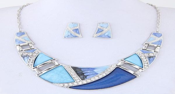 

vintage jewelry set bohemian geometric crystal silver statement necklaces and earrings set 2020 boho party jewellery brincos19940920