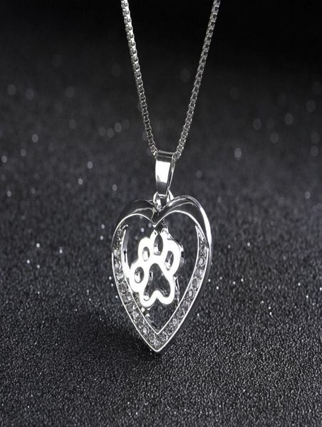 

whole fashion dog paw print heart pendant necklace for women spring style animal lover necklaces jewelry accessory9851490, Silver
