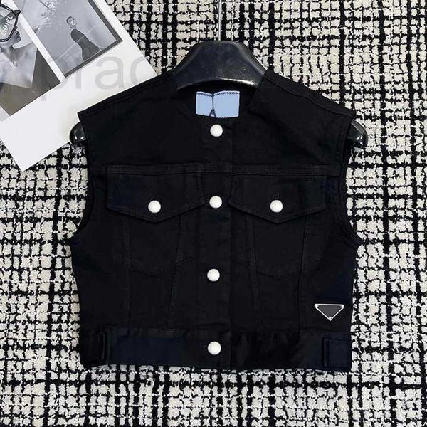 

women's vests designer high edition vest 2023 summer leather spliced waist slim short b286, Black;white