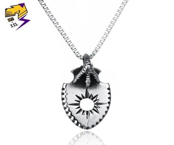 

pendant necklaces punk eagle claw necklace for men sun shield vitage silver stainless steel box chain male jewelry306s7873009