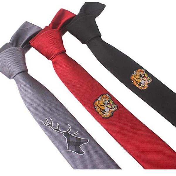 

embroidery tie narrow style flower tiger 5cm personality skinny thin necktie leisure red black ties floral animal262k, Blue;purple
