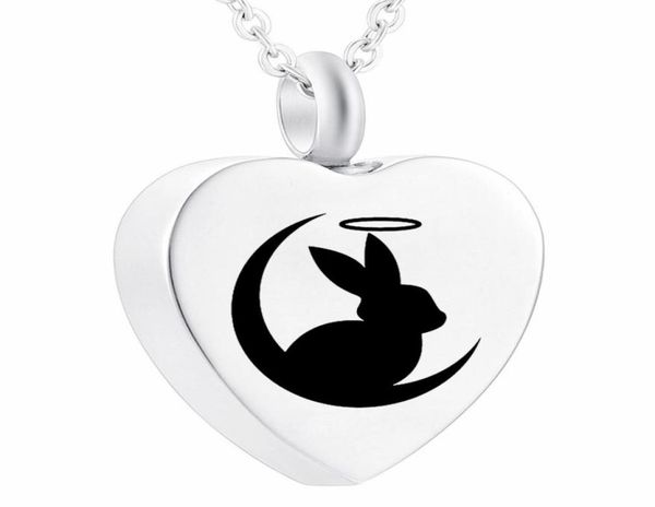 

moon festival cremation ashes urn pendant rabbit heart stainless steel necklace for pet human memorial jewelry2538202, Silver
