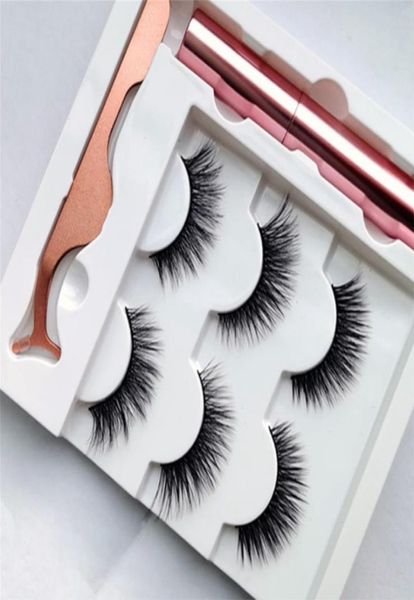 

false eyelashes with eyeliner and tweezer 3 pairs 5 false eyelashes liquid eyeliner makeup set reusable eyelash9481053