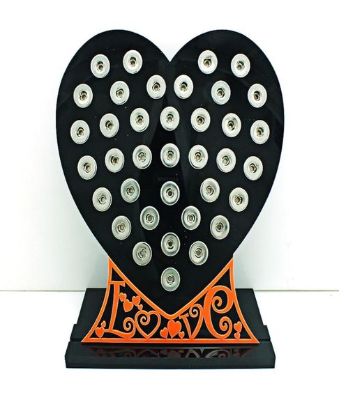 

brand new 12mm snap button display stands fashion black acrylic heart with letter interchangeable jewelry display board6114281