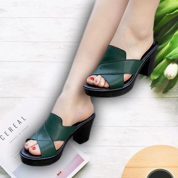 

slippers women summer high heels slippers feamle thick heel high-heeled casual shoes outdoor heel slippers footwear zapatos de mujer 230717, Black