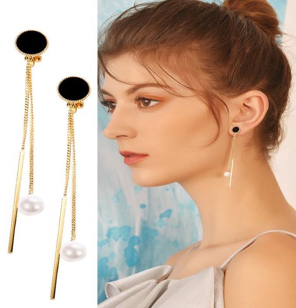 

fashion long clip on earrings for girls wedding party jewelry accessories new chain design no hole earing women bijoux gift6298143, Silver