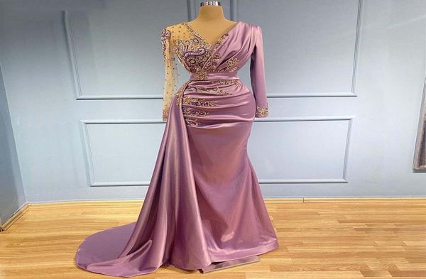 

light purple mermaid evening dresses sheer v neck appliqued beaded long sleeve formal prom party second reception special occasion1493698, Black;red
