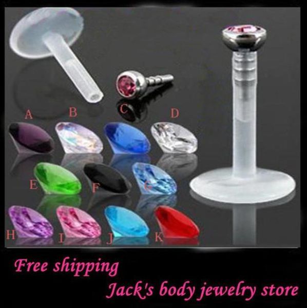 

labret lip rings l16 mix 10 colors 100pcslot fashion uv bioflex labert bar lip piercing jewelry labret ring body jewelry8109414, Black