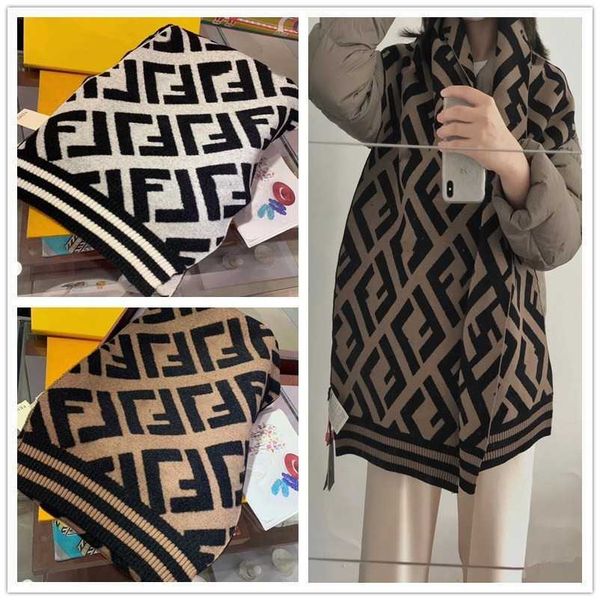 

winter ff old flower wool scarf women's cashmere letter shawl long fd versatile warm double sided neck, Blue;gray