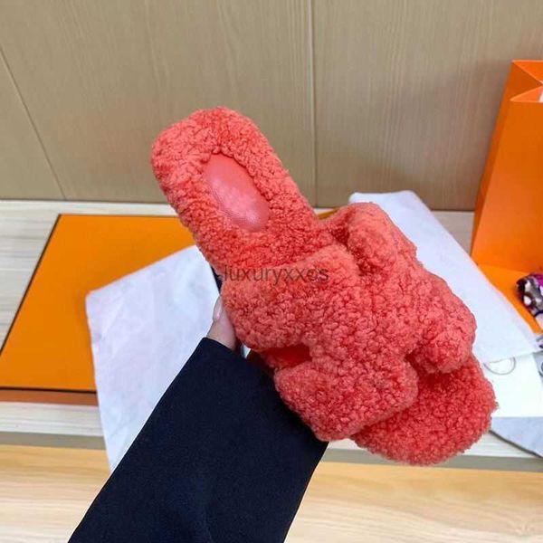 

winter h slipper designer oran sandal slippers girl 2023 shearling teddy lamb wool flat lady bottom plush for women wearing casual 5jnw
