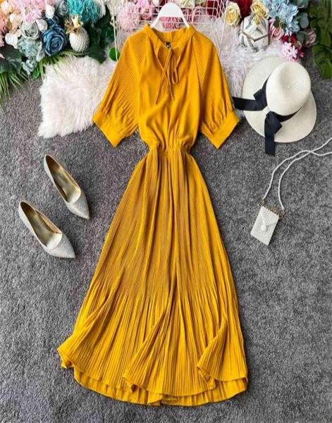 

womens casual dress vestidos mujer summer short sleeve slim patchwork pleated robe korean woman beach dresses 2105089866155, Black;gray