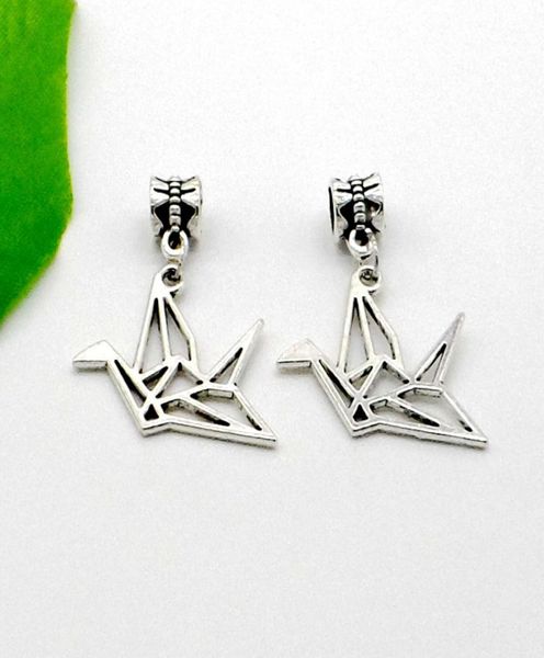 

100pcs/lot silver plated origami paper crane charms big hole beads european pendant charms for bracelet jewelry making findings4855015, Bronze;silver