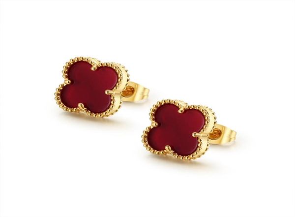 

lucky fashion red 4 leaf clover women stainls steel stud earrings jewelry four leaf clover brand earring1992007, Golden
