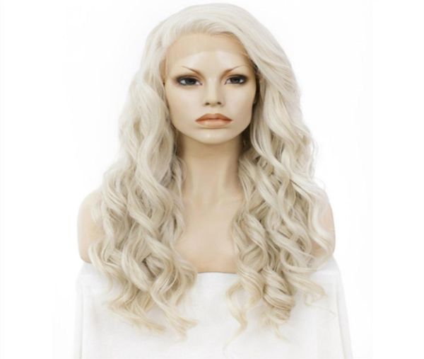 

180 density long wavy honey ash blonde wig lace front wigs for women synthetic wig heat resistant fiber 24 inch lace wig cosplay3025694, Black