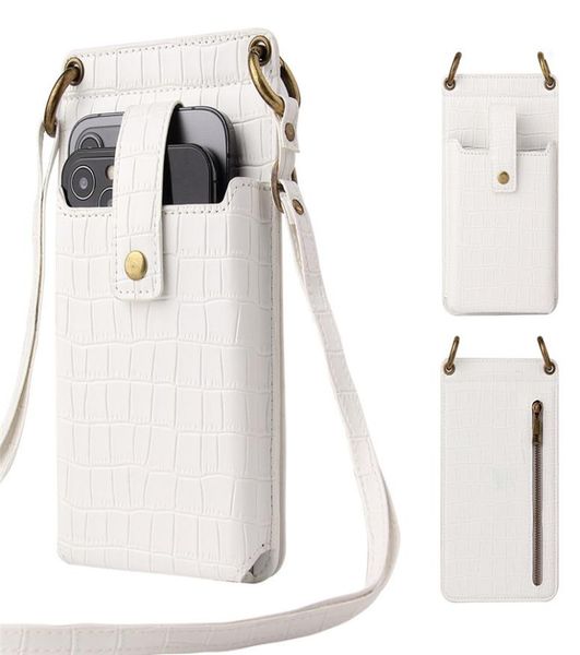 

11 colors mini outdoor bags 55656769inch universal double check neck strap sleeve pu crocodile pattern phone pouch messenge2117799