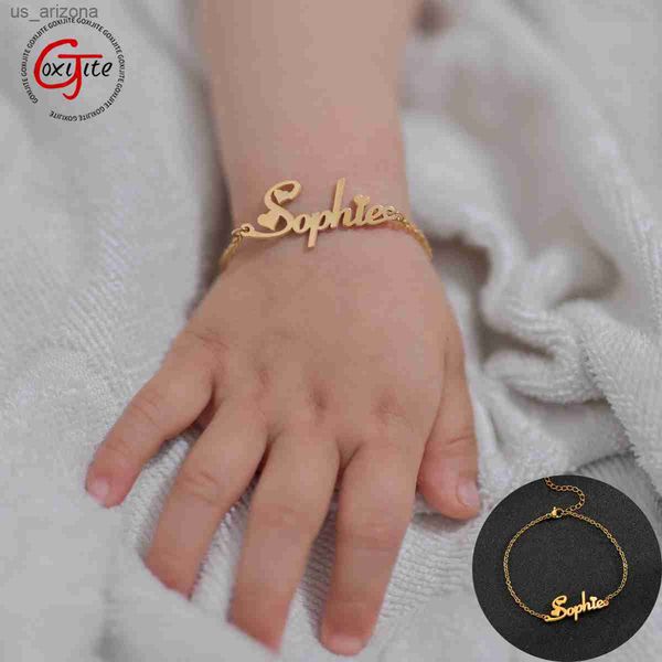 

goxijite custom adjustable name women baby kid bracelet stainless steel personalized children nameplate bracelet jewelry gift l230620, Golden;silver