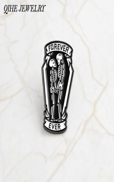 

qihe jewelry punk pins black coffin with skeleton couple inside forever and ever gothic pin gift for boyfriend girlfriend8067365, Gray