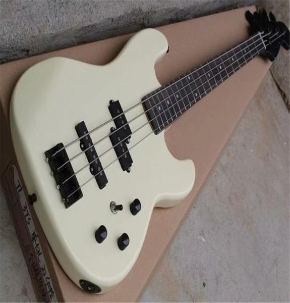 

4 strings milkwhite body electric bass guitar with black hardwareskull pattern on the neck platecan be customized8026503