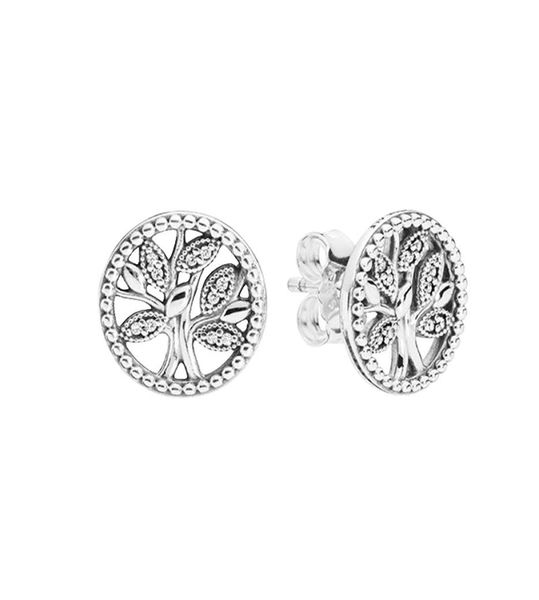 

sparkling family tree stud earring real sterling silver women wedding jewelry with original box set for girlfriend gift earrings3011444, Golden;silver