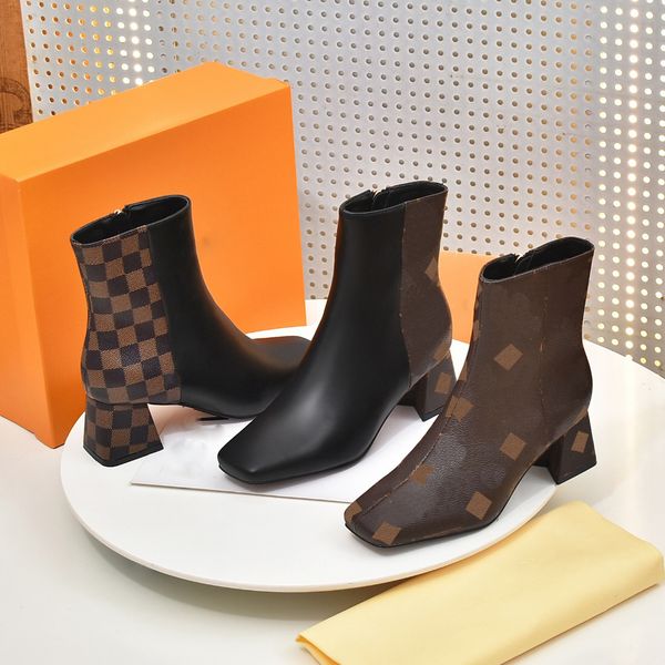 

beaubourg ankle boot designer boots women printing booties branded women leather shoes classic brown square toe chunky heel shoe, Black