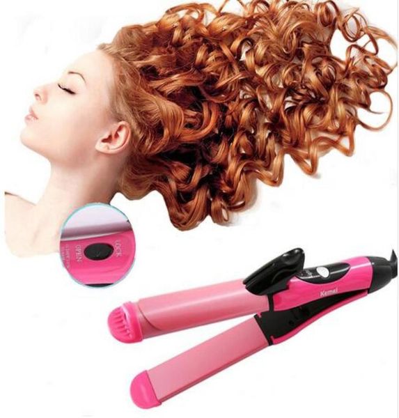 

kemei 2in1 hair straightening brush fer boucler cheveux ceramic coating panel automatic curling iron magic hair sticks km10551635317