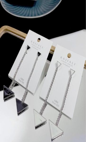 

2021 european and american triangle letter dangle chandelier female 925 silver needle does not fade geometric simple enamel earr6037201