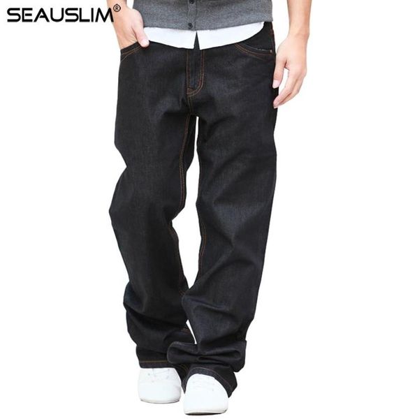 

seauslim black baggy jeans men 2020 fashion men straight jean pant big size 48 42 33 34 36 38 casual loose style jeans qgzzl026908120, Blue