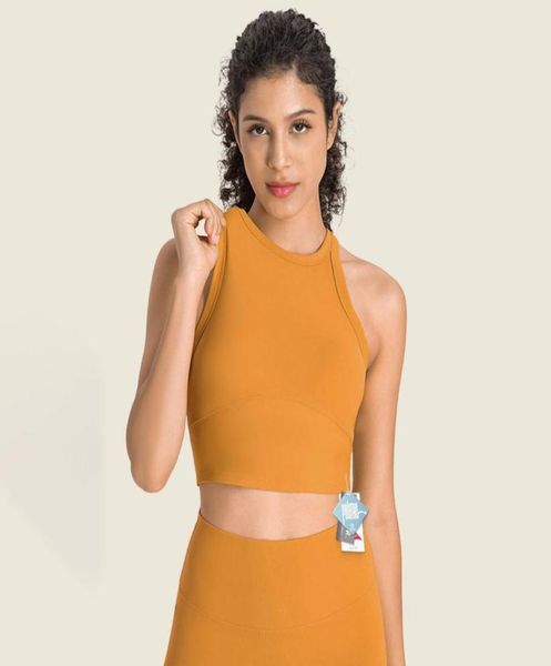 

et001 lycra antibacterial racerback bra yoga nude sense tank pa66 yarn high neck bra women vest with removable cups8061157