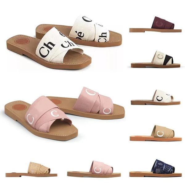 

womens designer slippers paris coe woody flat mule slide sandals sail black white olive beige red mesh embroidered embossed linen pink fashi